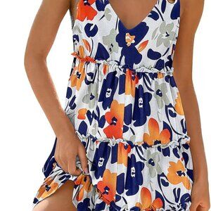 Women's Casual Mini Dress V Neck Sleeveless Spaghetti Strap A-Line